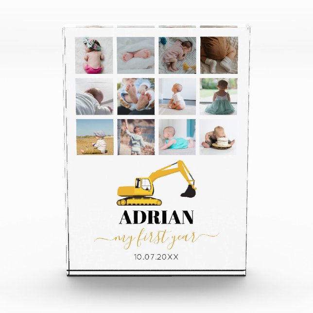 Excavator Truck Baby First Year Photo Collage Acrylic Award (Front)