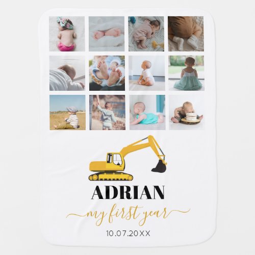 Excavator Truck Baby First Year Photo Collage Baby Blanket