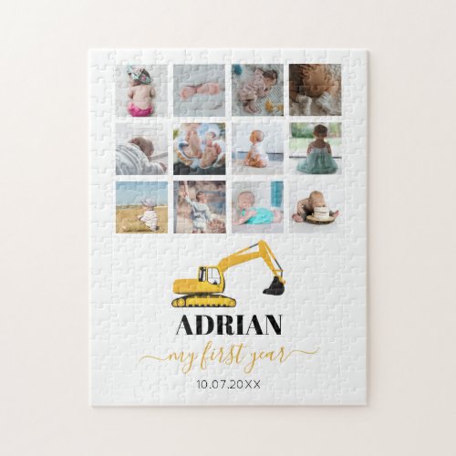 Excavator Truck Baby First Year Photo Collage Jigsaw Puzzle