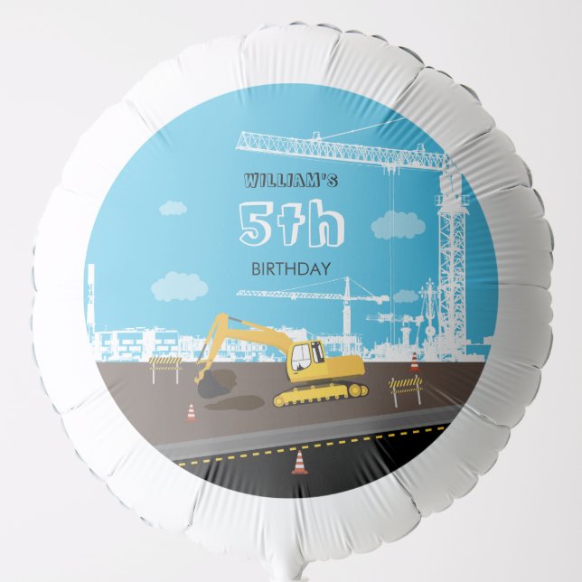 Excavator Truck Construction Trucks Birthday Party Balloon (Front)