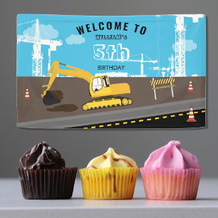 Excavator Truck Construction Trucks Birthday Party Banner