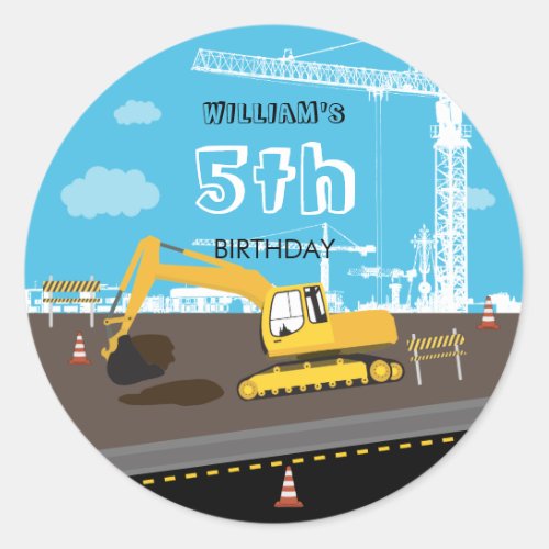 Excavator Truck Construction Trucks Birthday Party Classic Round Sticker