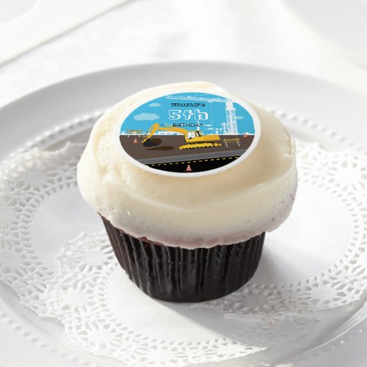Excavator Truck Construction Trucks Birthday Party Edible Frosting Rounds (Cupcake)