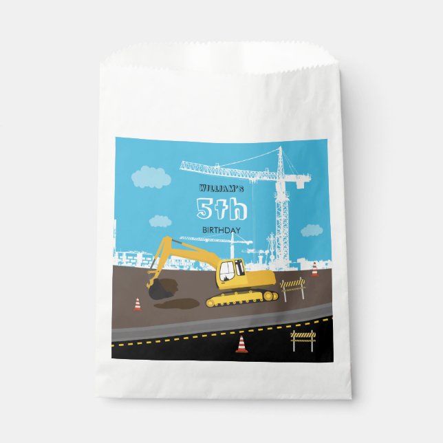 Excavator Truck Construction Trucks Birthday Party Favor Bag (Front)