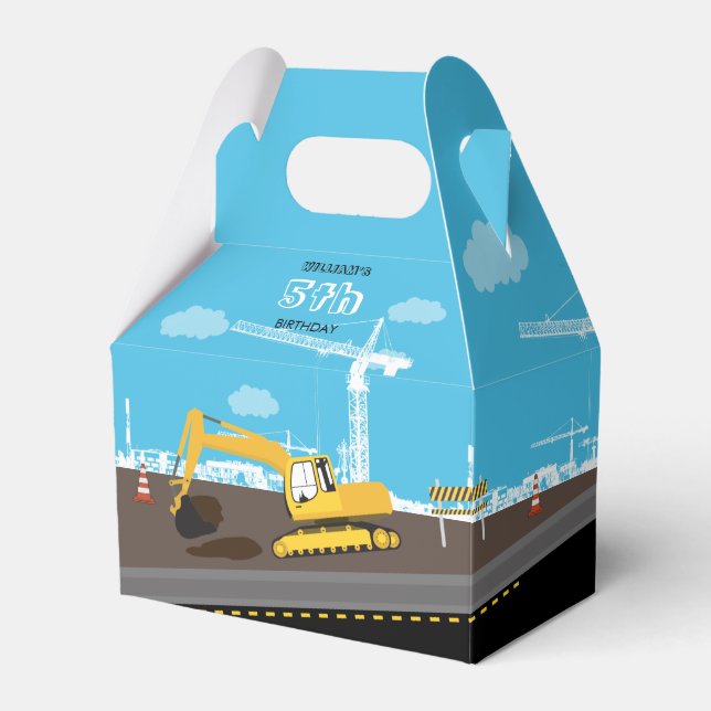 Excavator Truck Construction Trucks Birthday Party Favor Boxes (Front Side)