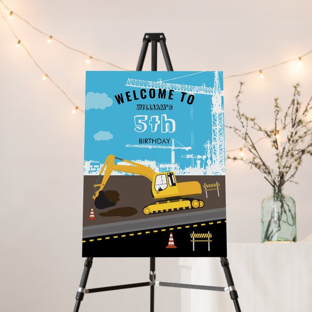 Excavator Truck Construction Trucks Birthday Party Foam Board (In Situ (Stand))