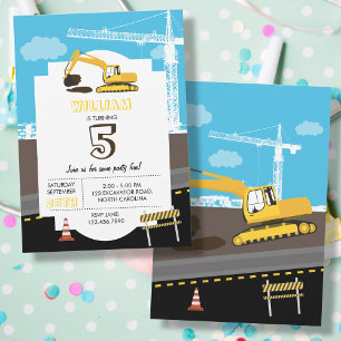 Excavator Truck Construction Trucks Birthday Party Invitation