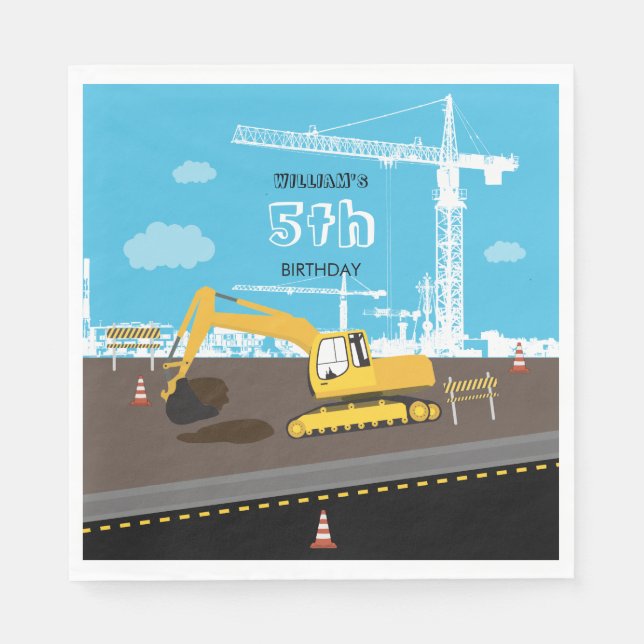 Excavator Truck Construction Trucks Birthday Party Napkins (Front)