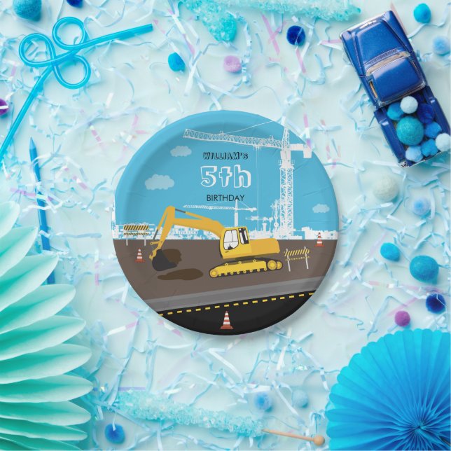 Excavator Truck Construction Trucks Birthday Party Paper Plates (Party)