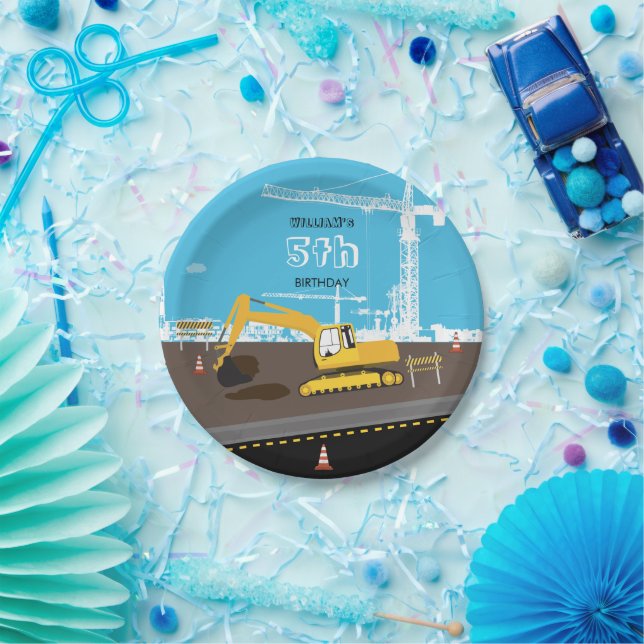 Excavator Truck Construction Trucks Birthday Party Paper Plates (Party)