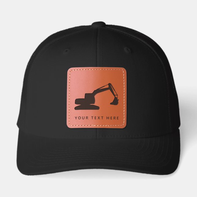 Excavator Truck Construction Trucks Leather Patch Hat (Front)