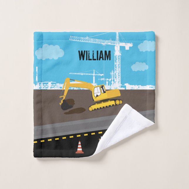 Excavator Truck Construction Trucks Site  Bath Towel Set (Wash Cloth)