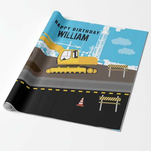 Excavator Truck Construction Trucks Site Birthday  Wrapping Paper