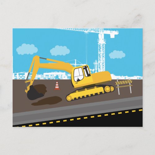 Excavator Truck Construction Trucks Site  Holiday Postcard