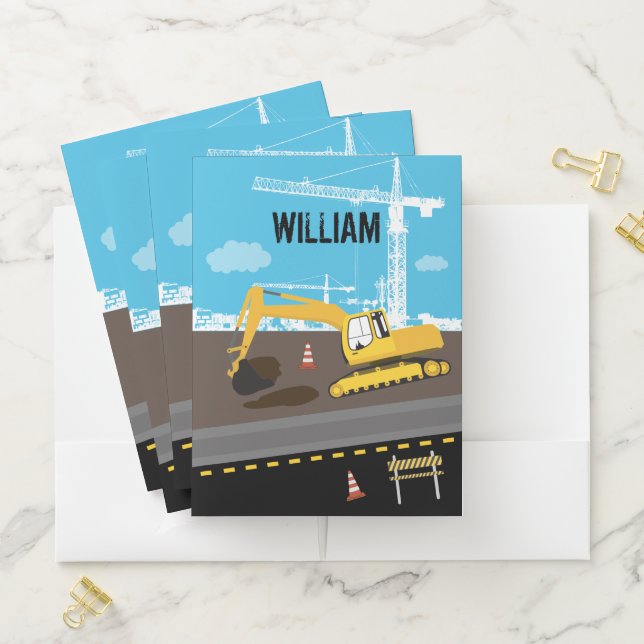 Excavator Truck Construction Trucks Site  Pocket Folder (In Situ)