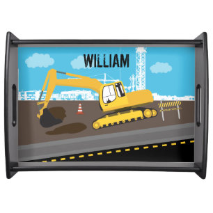 Excavator Truck Construction Trucks Site Serving Tray