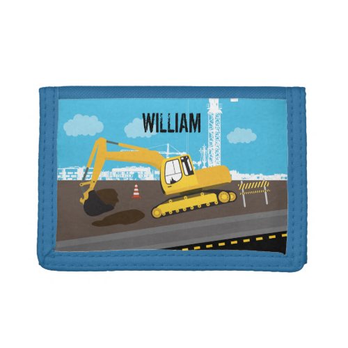 Excavator Truck Construction Trucks Site  Trifold Wallet