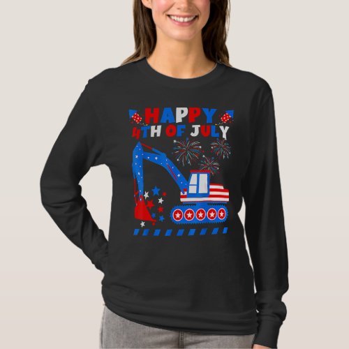 Excavator Usa Patriotic With American Flag Happy 4 T_Shirt