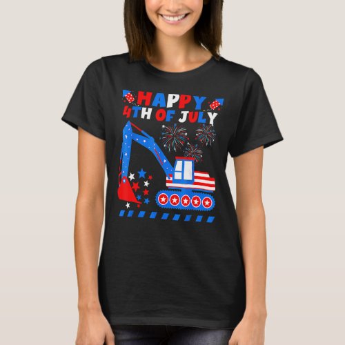Excavator Usa Patriotic With American Flag Happy 4 T_Shirt