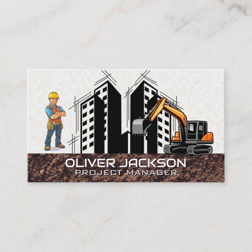 Excavator Vehicle  Construction Worker  Business Card