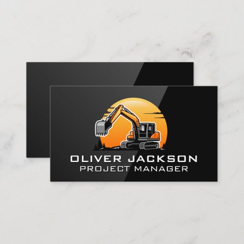 Excavator Vehicle  Sun and Trees Business Card