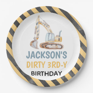 Excavator Yellow Construction Dirty 3rdy Plate