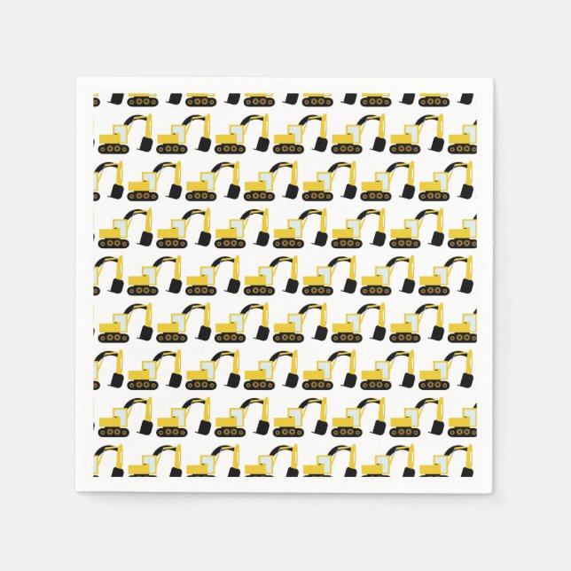 Excavators, birthday party construction napkins (Front)