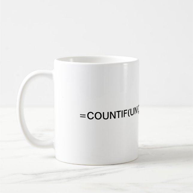 Excel formula:  formula countif and Unique Coffee  Mug (Left)