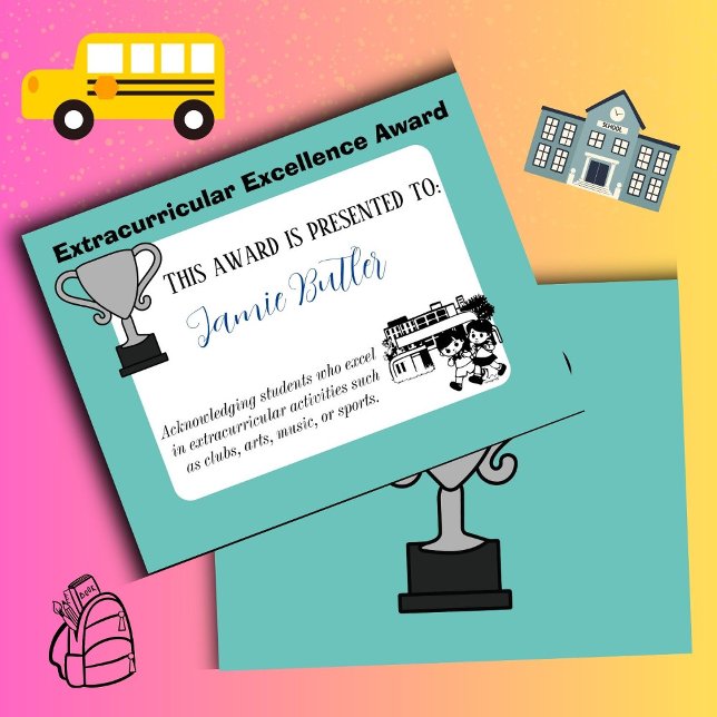 Excellence award certificate college school (extra curricular)