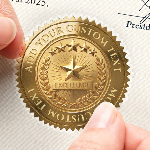 Excellence Award Certificate Editable 3D Foil Gold Sticker