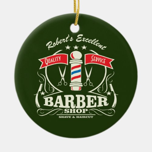 Excellent Barber Shop Stylist Shave Green Ceramic Ornament