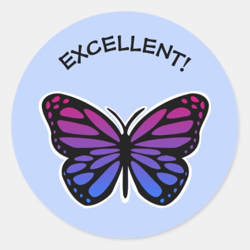 Excellent butterfly teachers blue praise classic round sticker