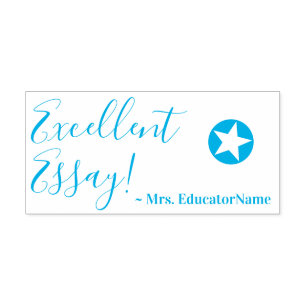 "Excellent Essay!" + Educator's Name Rubber Stamp
