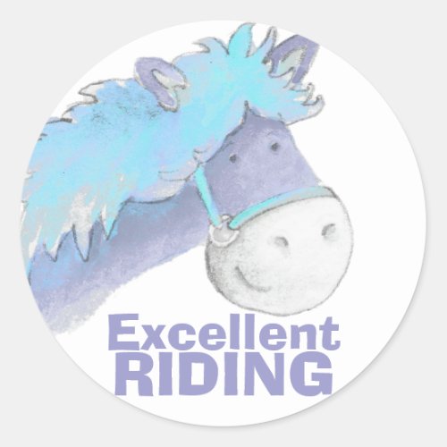 Excellent horse  pony riding blue praise sticker