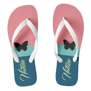 Excellent monogram color block l pink and blue flip flops