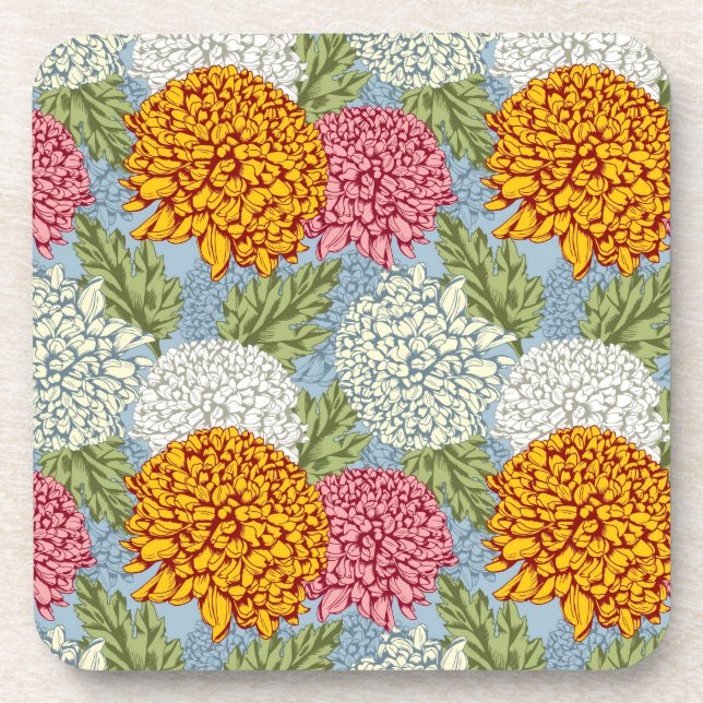Excellent pattern with chrysanthemums coaster (Front)