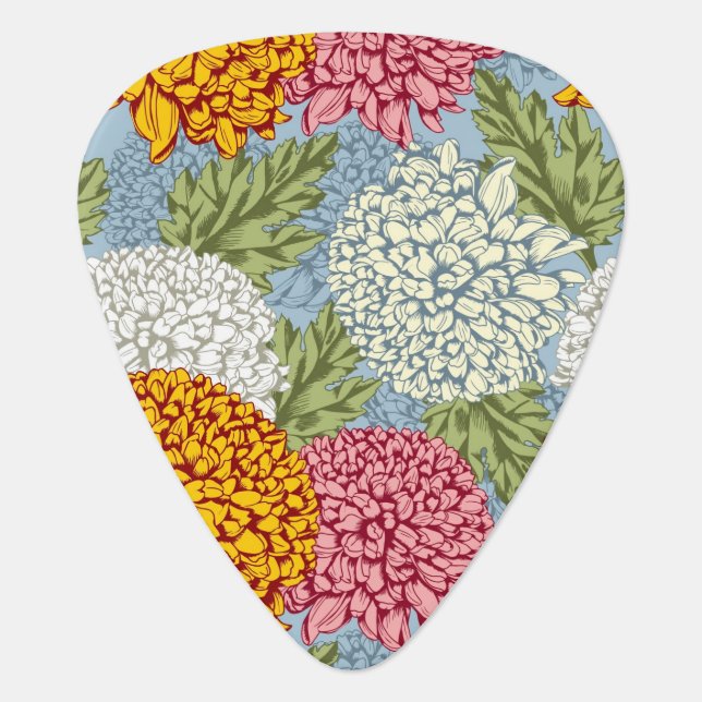 Excellent pattern with chrysanthemums guitar pick (Front)