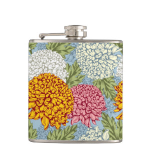 Excellent pattern with chrysanthemums hip flask