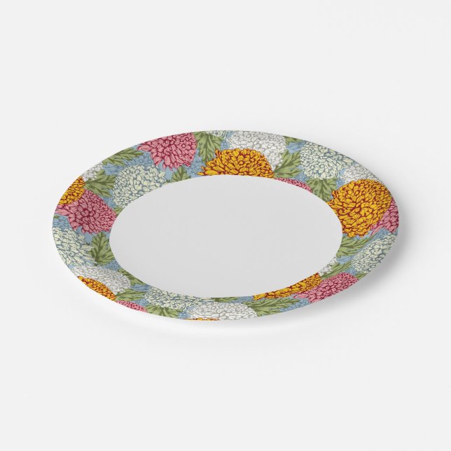 Excellent pattern with chrysanthemums paper plates (Angled)