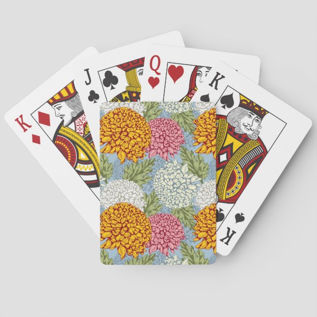 Excellent pattern with chrysanthemums poker cards (Back)