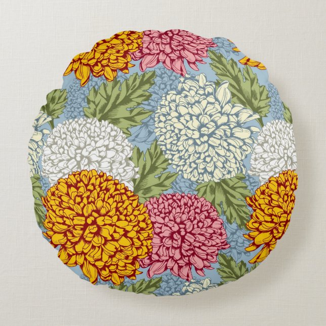 Excellent pattern with chrysanthemums round pillow (Front)