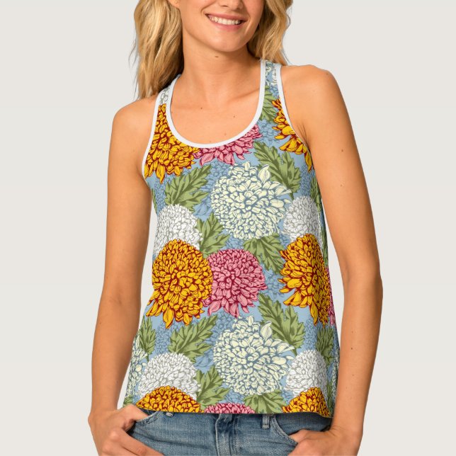 Excellent pattern with chrysanthemums tank top (Front)