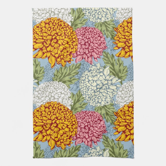 Excellent pattern with chrysanthemums towel (Vertical)