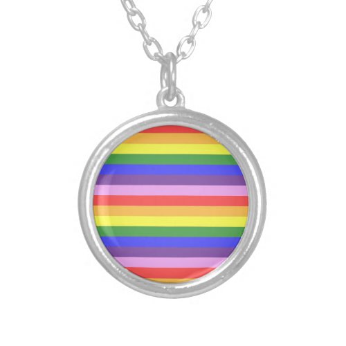 Excellent quality Rainbow Stripe Bright Colors Silver Plated Necklace