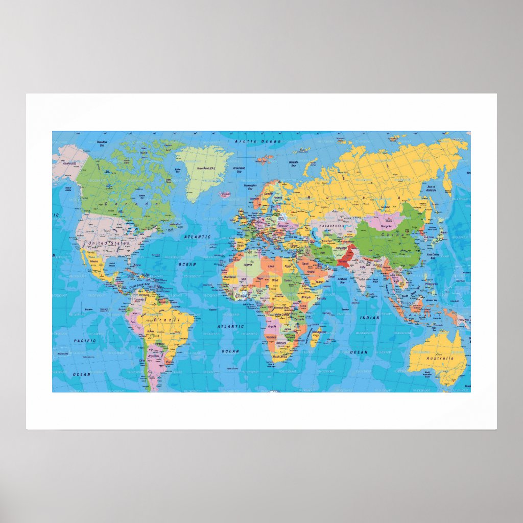 World map wall poster
