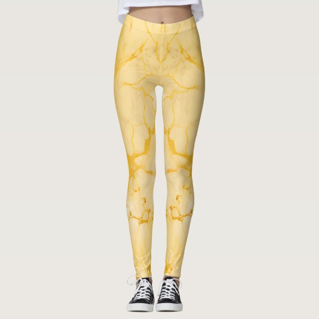 Excellent Yellow Marble Color Print Leggings (Front)