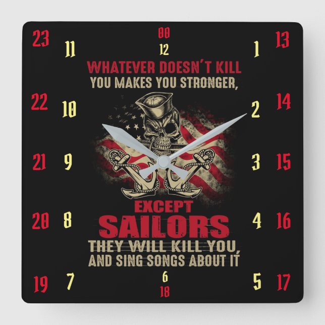 EXCEPT SAILORS SQUARE WALL CLOCK (Front)