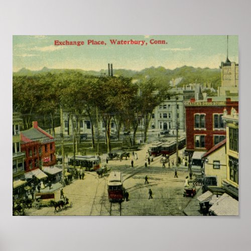 Exchange Place Waterbury Connecticut Vintage Poster