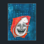 Excitable Mouse Postcard<br><div class="desc">A pencil drawn mouse with a maniacal face on its back,  over orange and blue acrylic background.</div>