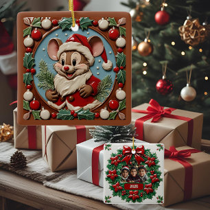 Excited Christmas Mouse Customizable Ceramic Ornament
